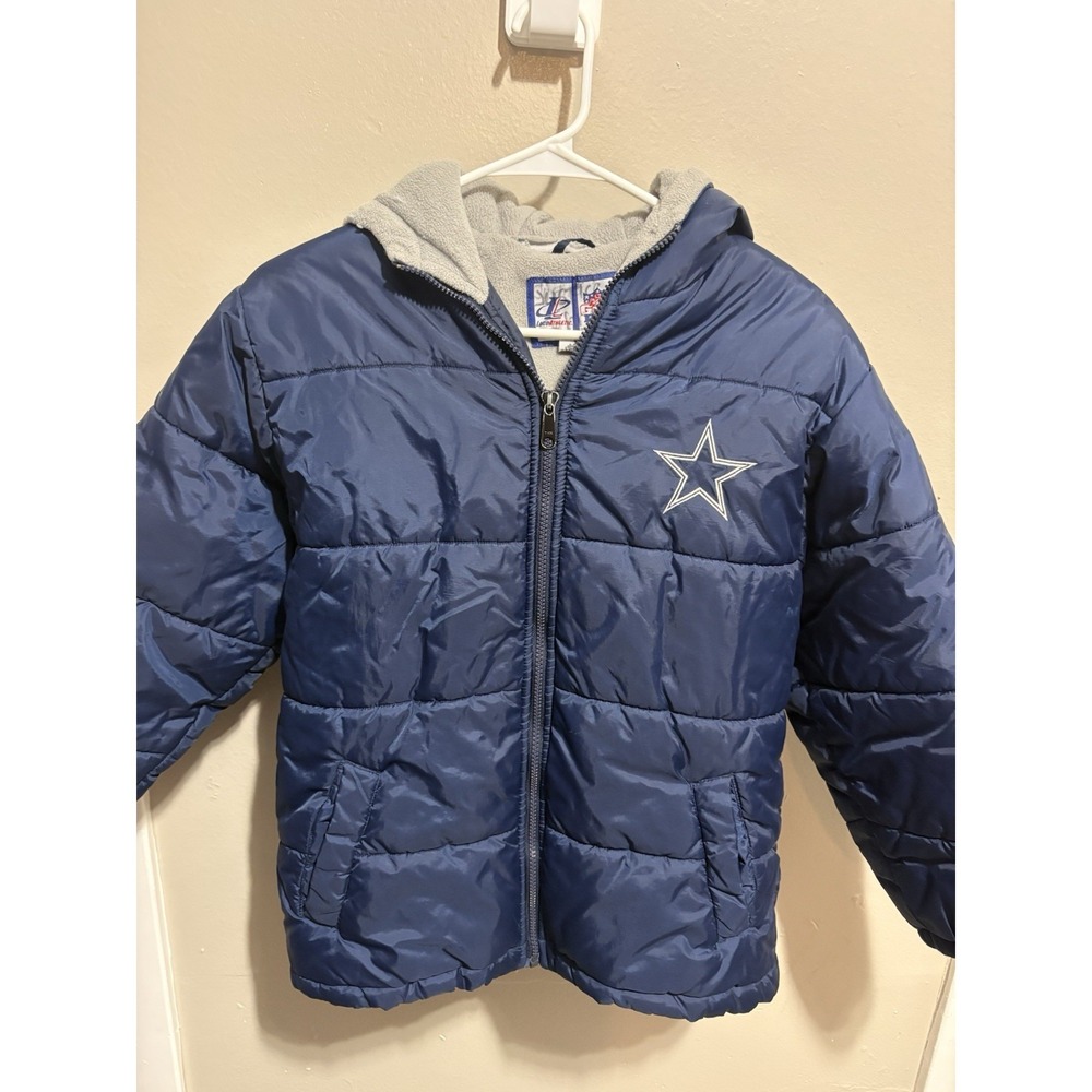 Vintage Dallas Cowboys Logo Athletic NFL Puffer Jacket Coat Size Medium Y2K Hood